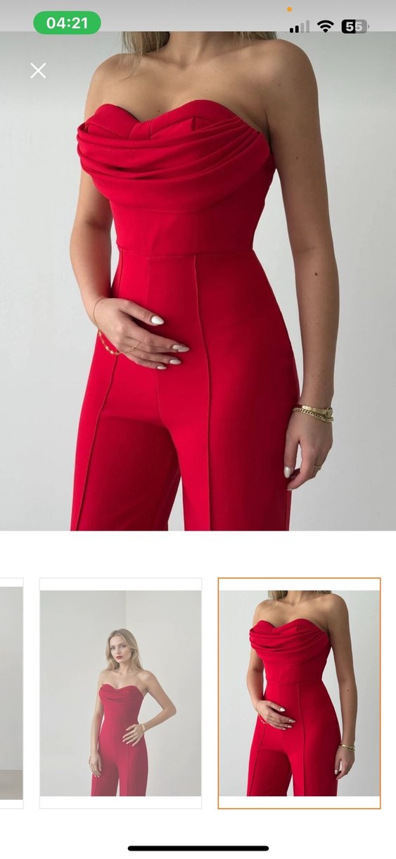 Kırmızı Straplez Midi Tulum - Görsel 2