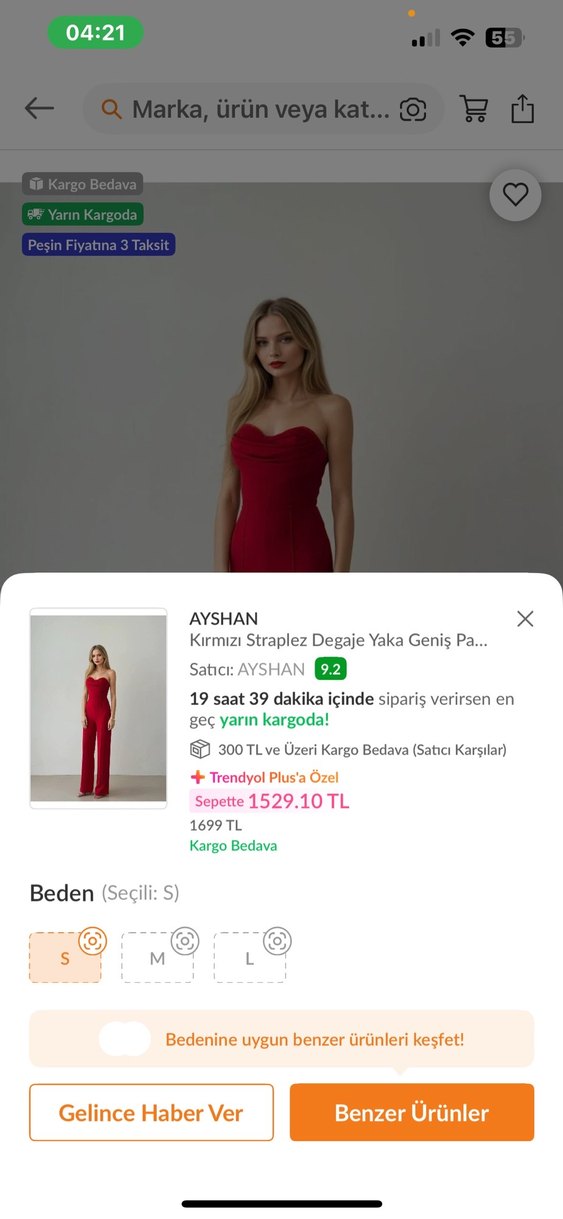 Kırmızı Straplez Midi Tulum - Görsel 3