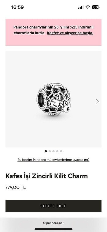 Pandora kafes işi zincirli kilit charm