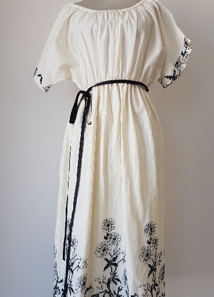 Poplin yazlık kumaş etek ucu desenli elbise.