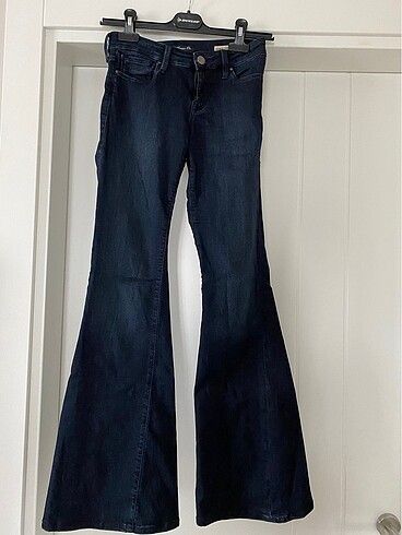 Mavi/Amber düşük bel jean