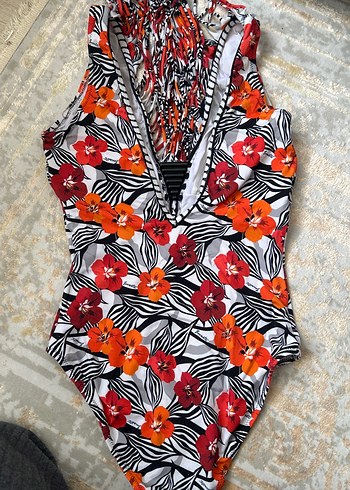 Püsküllü Çok Renkli Zebra Desenli Kadın Mayo - Görsel 5