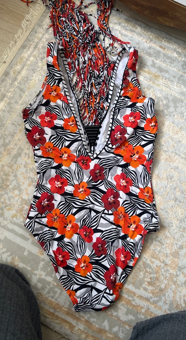 Püsküllü Çok Renkli Zebra Desenli Kadın Mayo - Görsel 5