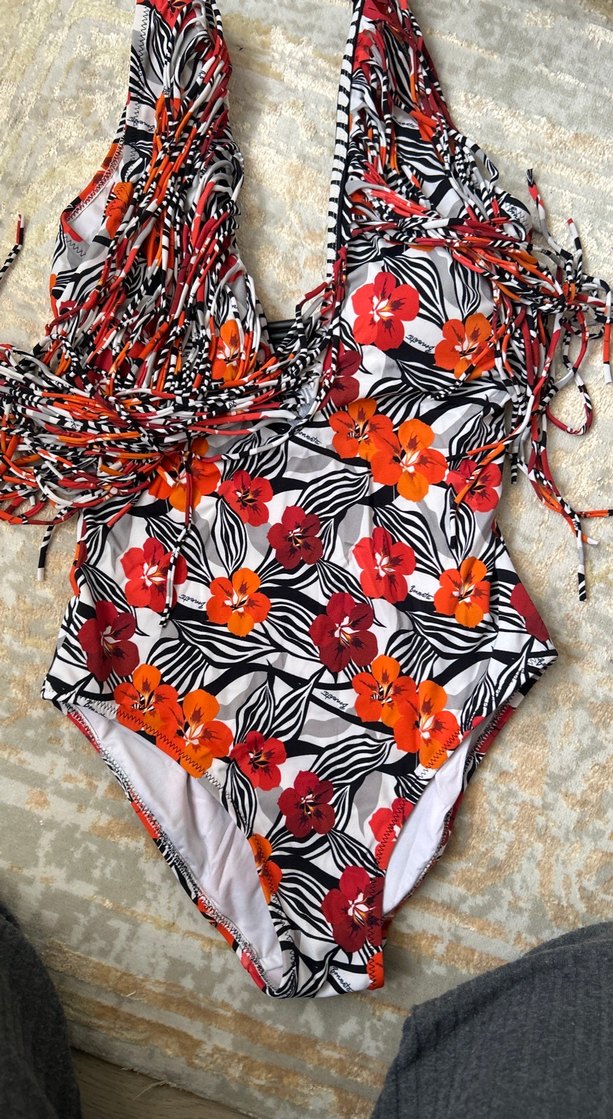 Püsküllü Çok Renkli Zebra Desenli Kadın Mayo - Görsel 4