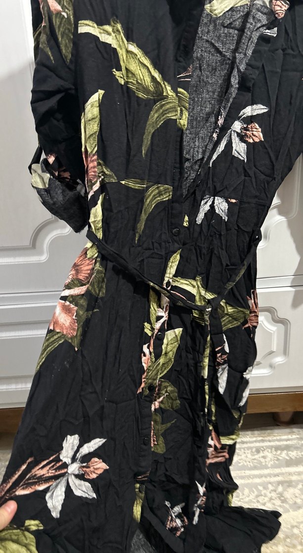 Uzun Siyah Bohem Desenli Kadın Elbise - Görsel 3