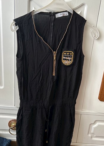 Siyah Zincir Detaylı Kadın Uzun Tulum - Görsel 2