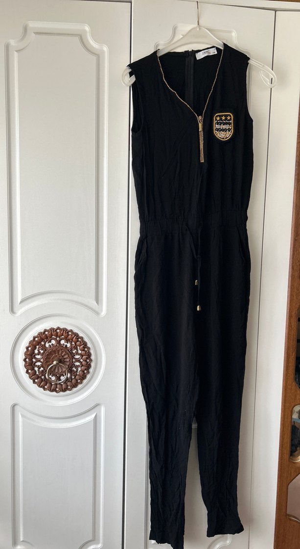 Siyah Zincir Detaylı Kadın Uzun Tulum - Görsel 3