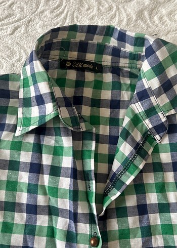 Düğmeli Yeşil Kareli Kolsuz Gömlek - Görsel 2