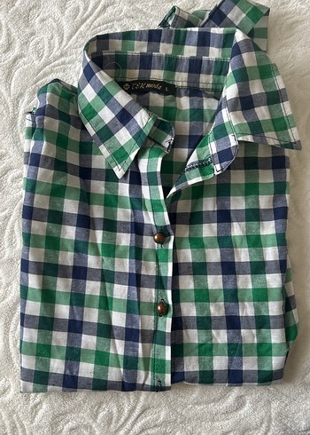 Düğmeli Yeşil Kareli Kolsuz Gömlek - Görsel 3