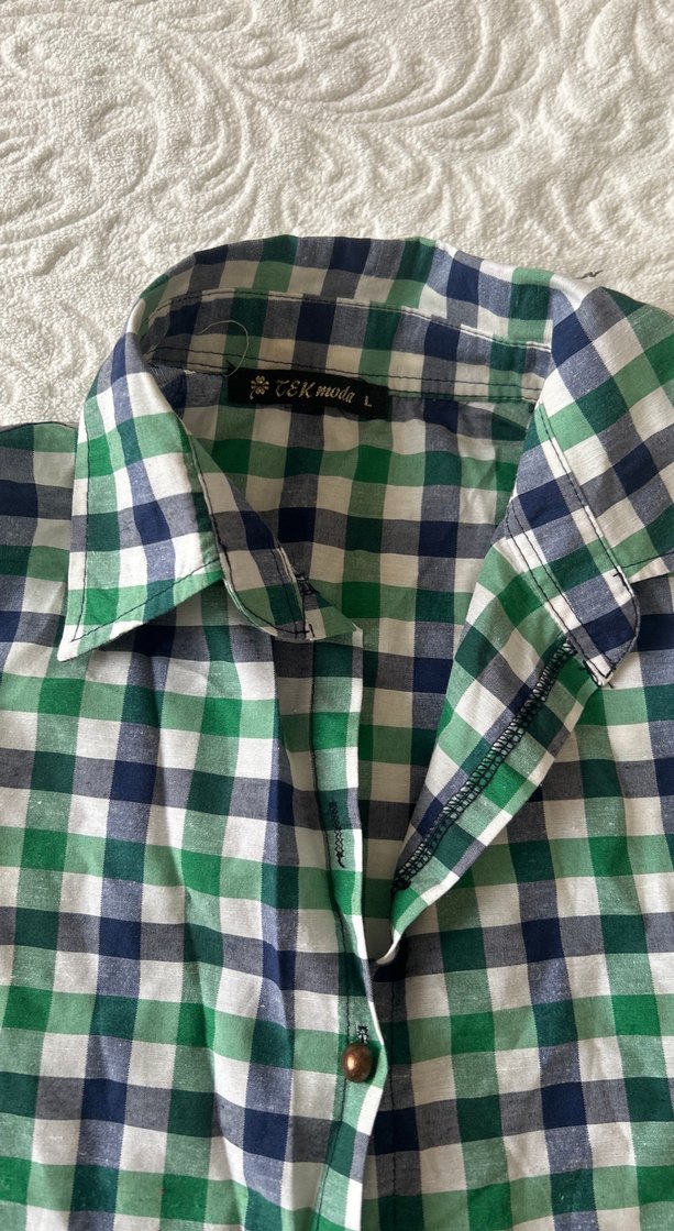 Düğmeli Yeşil Kareli Kolsuz Gömlek - Görsel 2