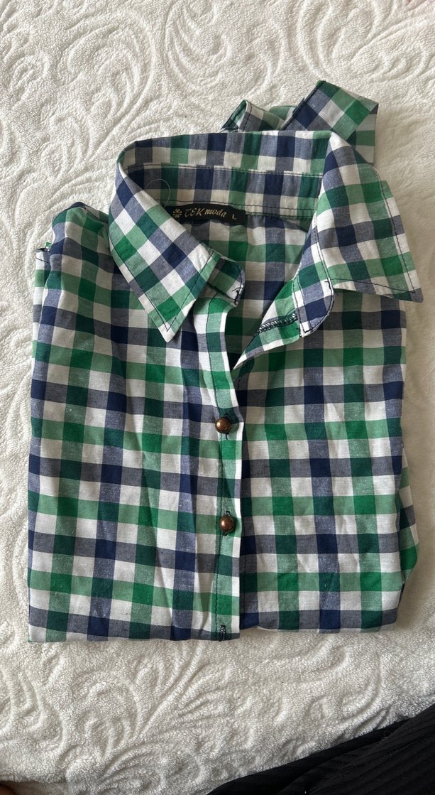 Düğmeli Yeşil Kareli Kolsuz Gömlek - Görsel 3