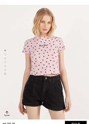 BERSHKA çilek desenli tişört 