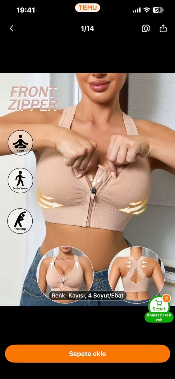 Bej Mini Sporcu Sütyeni Fermuarlı temu dan alma - Görsel 3