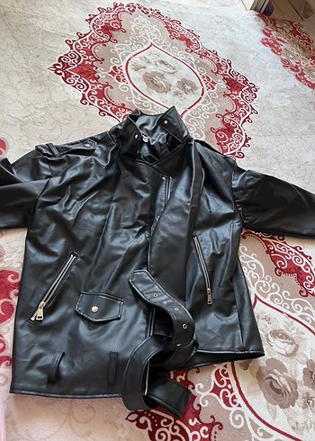 Siyah Deri Biker Ceket