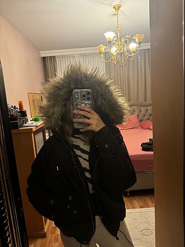 s Beden siyah Renk pull and bear siyah mont kaban