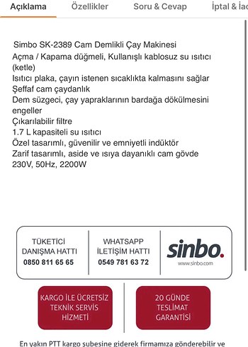 Simbo SK-2389 Cam Demlikli Çay Makinesi - Görsel 4