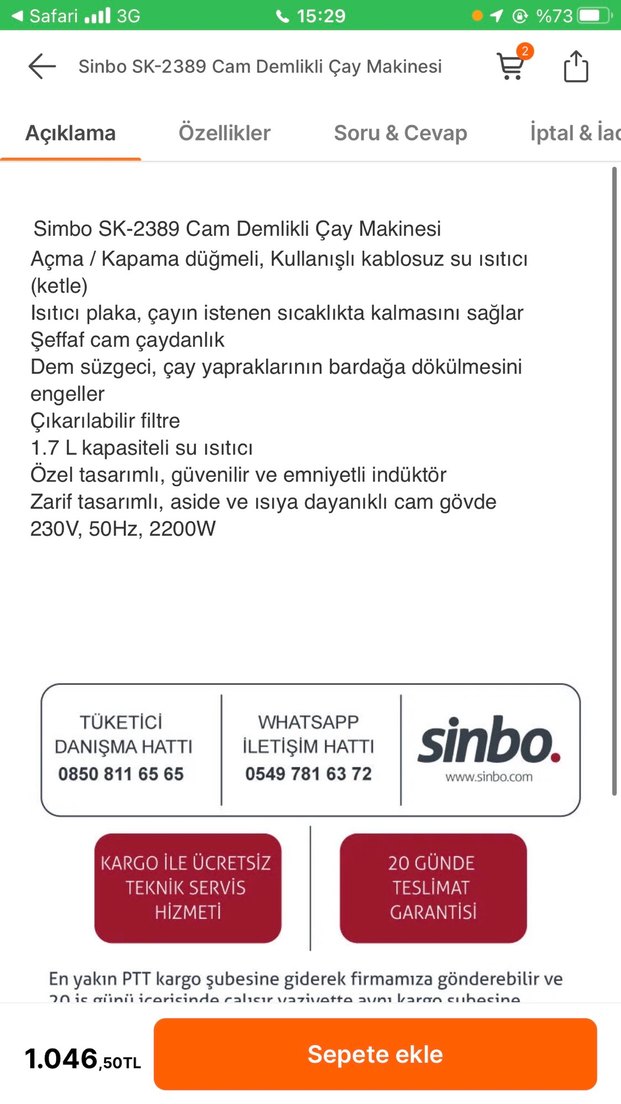 Simbo SK-2389 Cam Demlikli Çay Makinesi - Görsel 4