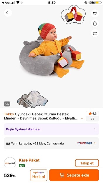 Bebek oturma destek minderi