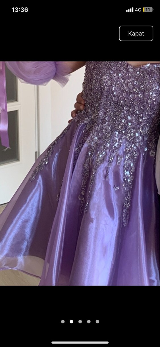 Mor İşlemeli Mini Straplez Abiye Elbise - Görsel 2