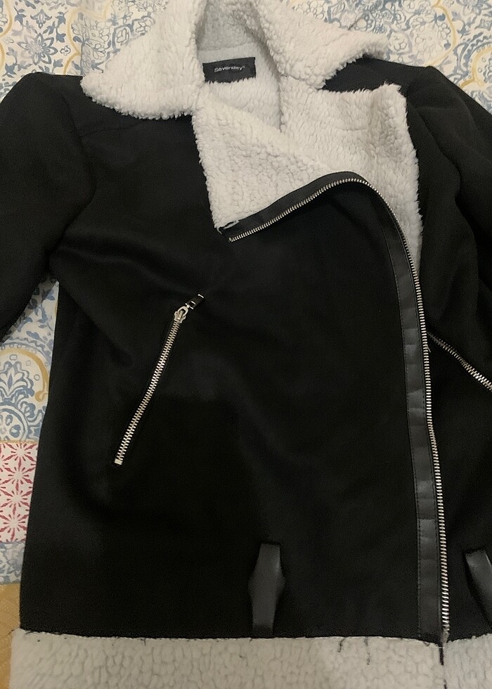 Süet kürklü biker ceket - Görsel 2