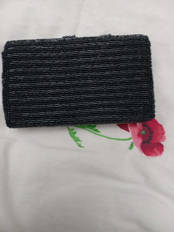 Boncuk İşlemeli Siyah Kadın Portföy Çanta - Görsel 2