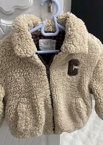 18-24 Ay Beden camel Renk Erkek Çocuk Bej Kürklü Fermuarlı Mont