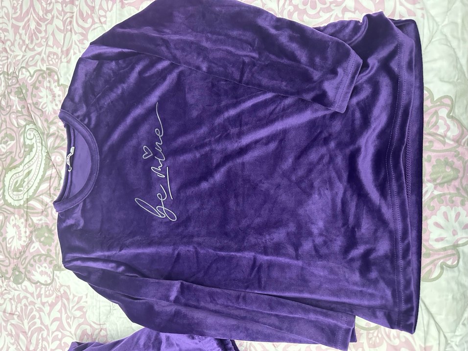 Kadın Mor Kadife Uzun Kollu Pijama Takımı - Görsel 2