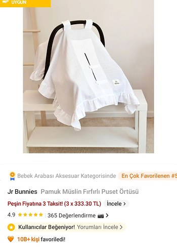 Jr Bunnies Pamuk Müslin Fırfırlı Beyaz Puset Örtüsü