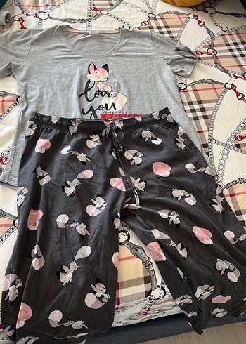 Gri Baskılı Kadın Pijama Takımı