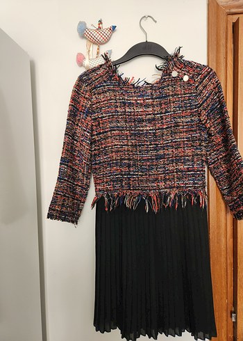 Zara Çok Renkli Piliseli Triko Mini Elbise - Görsel 2