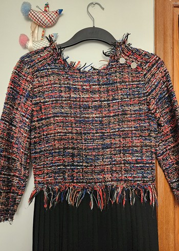 Zara Çok Renkli Piliseli Triko Mini Elbise - Görsel 3