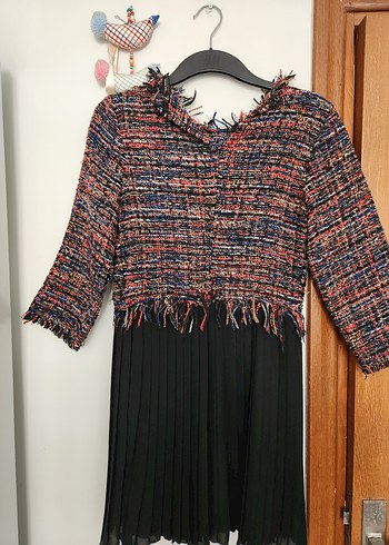 Zara Çok Renkli Piliseli Triko Mini Elbise - Görsel 4