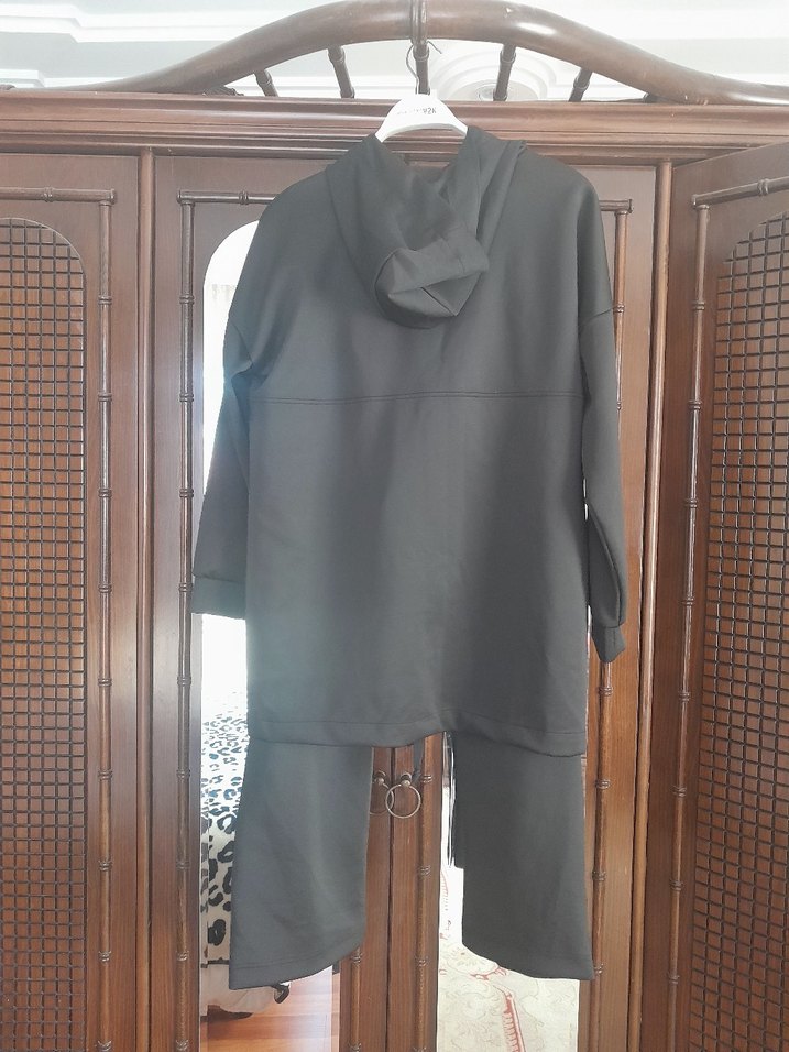 siyah scuba Kapüşonlu Kadın Eşofman Takımı - Görsel 2