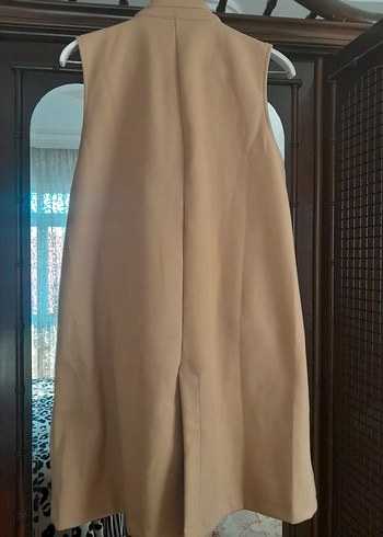 Bej Düğmeli Midi Kolsuz Kadın Yelek - Görsel 2