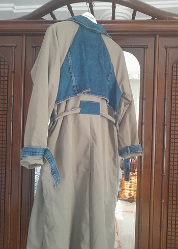 Asker yesili Uzun Kot Detaylı Kadın Trençkot - Görsel 7