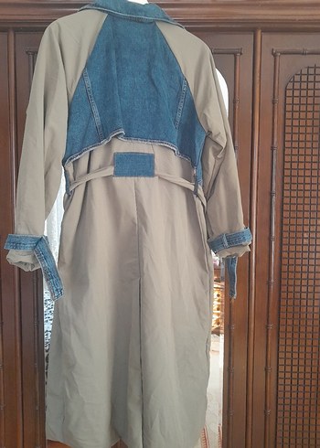 Asker yesili Uzun Kot Detaylı Kadın Trençkot - Görsel 2