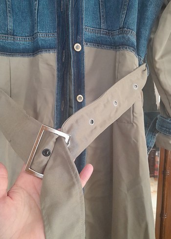 Asker yesili Uzun Kot Detaylı Kadın Trençkot - Görsel 5