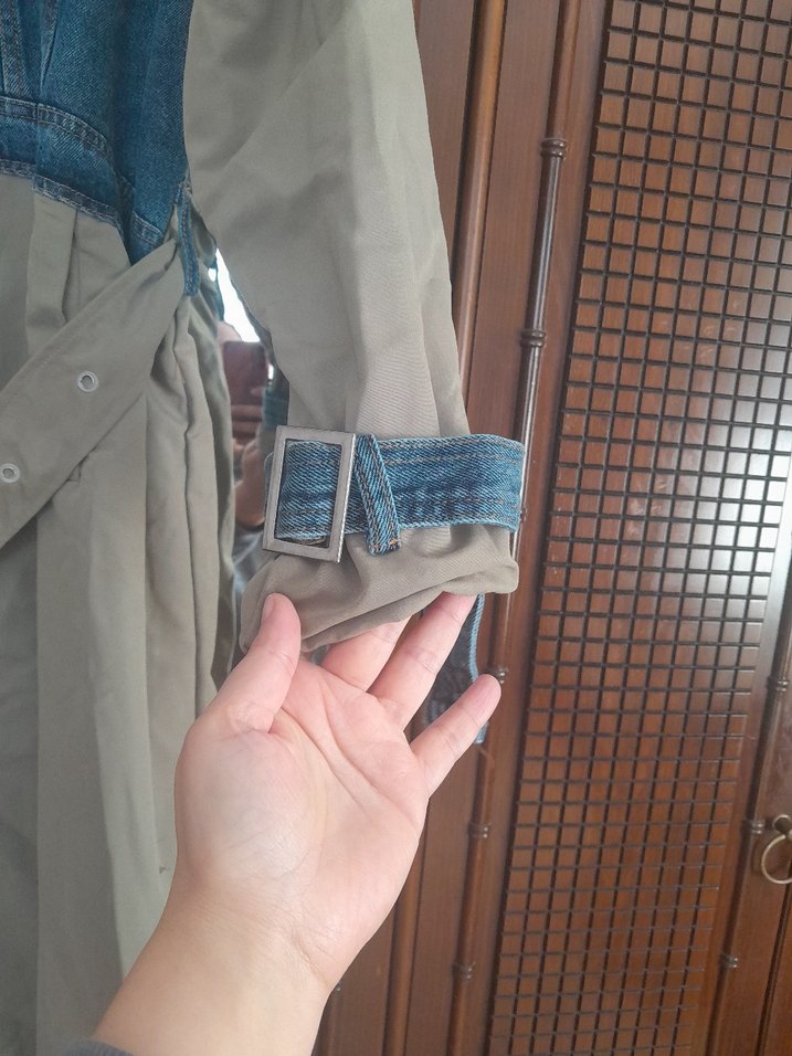 Asker yesili Uzun Kot Detaylı Kadın Trençkot - Görsel 4