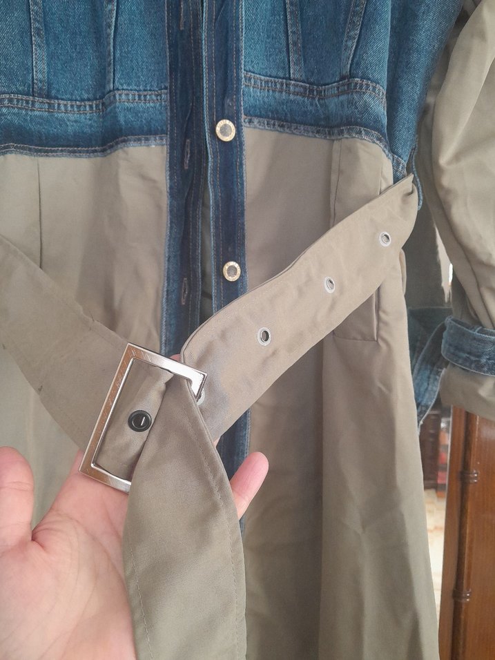 Asker yesili Uzun Kot Detaylı Kadın Trençkot - Görsel 5