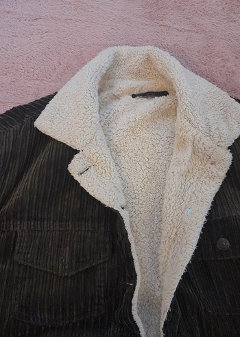 Düğmeli asker yeşili Kadife unisex Ceket - Görsel 2