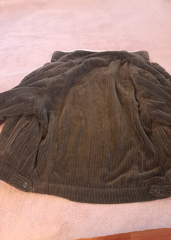 Düğmeli asker yeşili Kadife unisex Ceket - Görsel 4