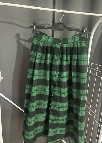 Düğmeli Yeşil Kareli Hamile Midi Etek - Görsel 2