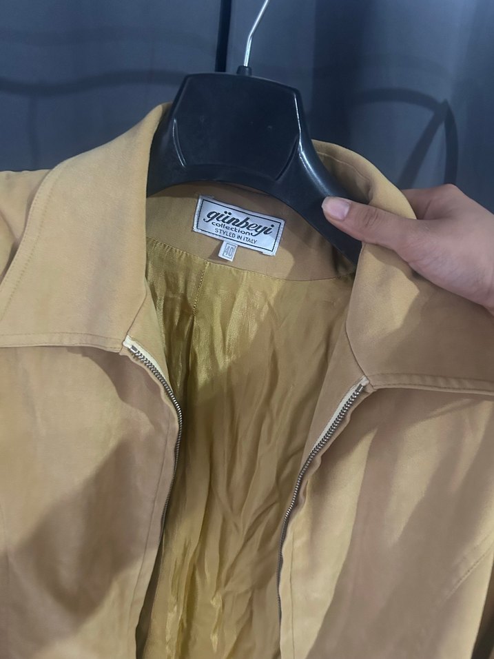 Vatkalı Bej Süet Kadın Deri Ceket - Görsel 2