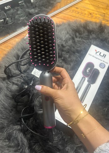 YUI Gri-Pembe Saç Düzleştirici Fırça - Görsel 3