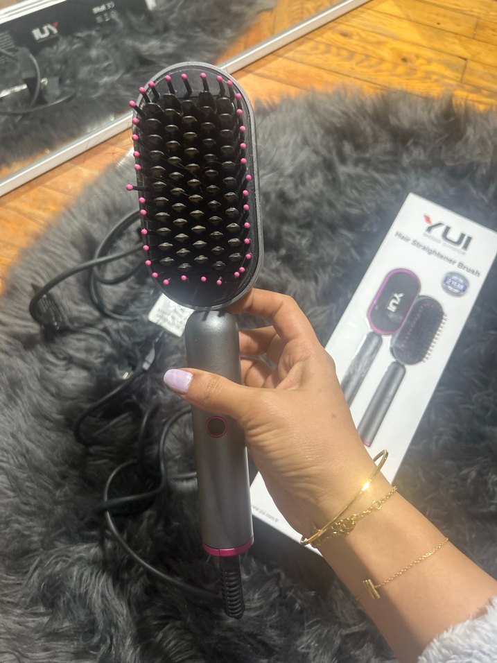 YUI Gri-Pembe Saç Düzleştirici Fırça - Görsel 3