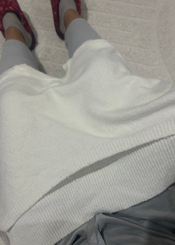 Beyaz Pamuklu Kadın Örgü Kazak - Görsel 2