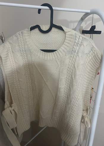 Bohem Tarzı Beyaz Örgü Kadın Süveter - Görsel 2