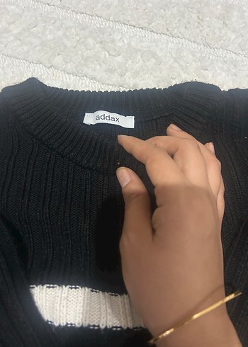 Siyah Çizgili Örgü Kadın Kazak - Görsel 2