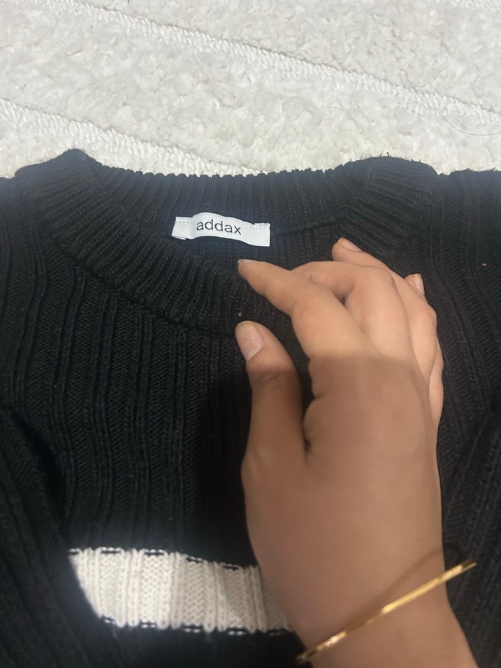 Siyah Çizgili Örgü Kadın Kazak - Görsel 2