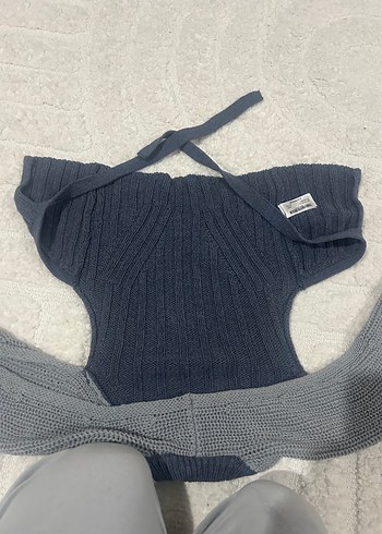 Gri Bohem Tarz Triko Kadın Kazak - Görsel 3